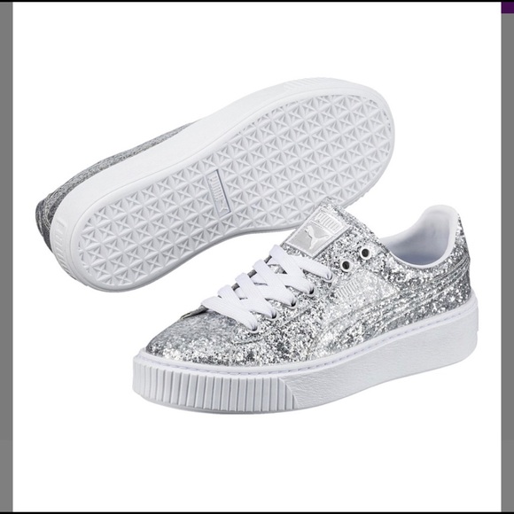 silver glitter pumas
